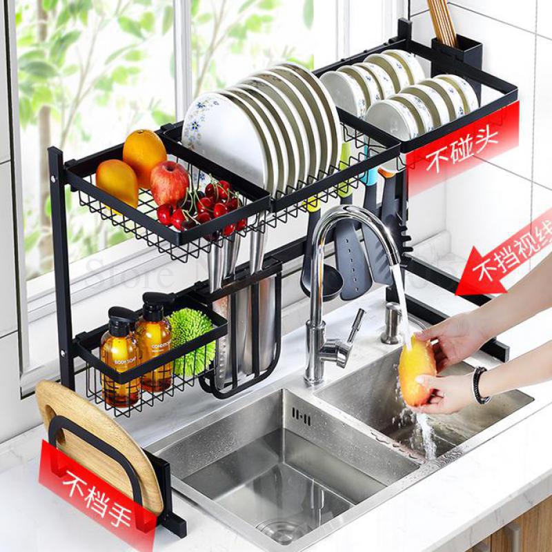 NEX 2-Tier Stainless Steel Dish Rack Nonslip Height Adjustable with Chopstick