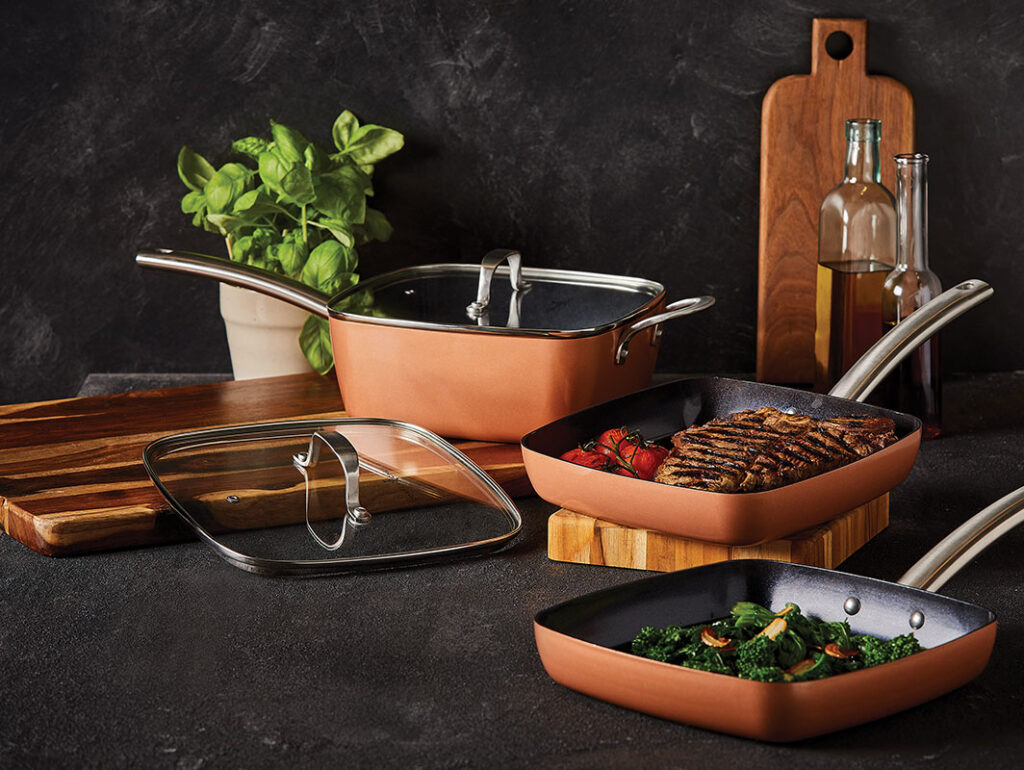 Copper Chef 9.5 Square Pan with Lid,Fry Basket, Steam Rack & Recipes 