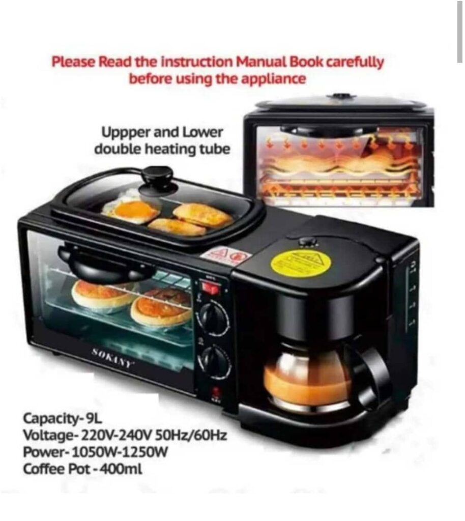 3-in-1 Breakfast Station - Coffee Maker, Non-Stick Griddle, and Toaster Oven - Versatile Breakfast Maker Machine with Timer for Kitchenettes/