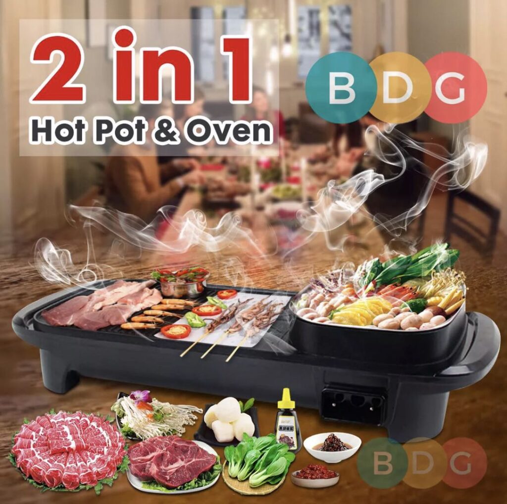  Hot Pot with Grill, 2000W 2 in 1 Electric Hot Pot